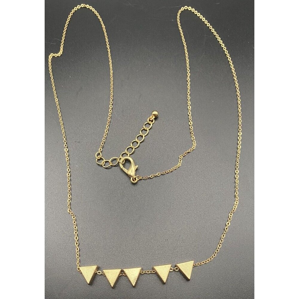 Reversible Necklace Five Floating Triangle Yellow Gold Tone 27 + 2" Geometric - Picture 2 of 5